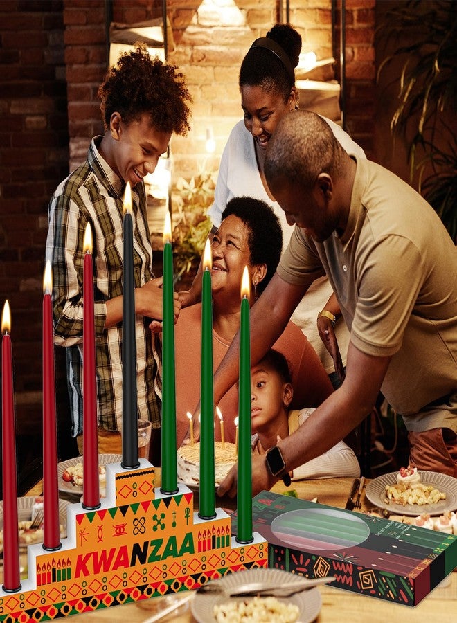 Kenburg Kwanzaa Kinara Set - Double Sided Wooden Kwanzaa Candle Holder with Dripless Taper Candles (3 Red, 3 Green, 1 Black) and Metal Cup for African Heritage Holiday Party - Image 4